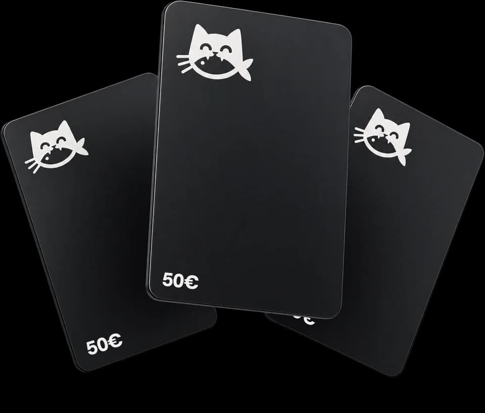 3 schwarze Catfish-Gutscheine im Wert von je 50 €